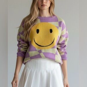 NWT Bailey Rose Checkered Smiley Face Sweater